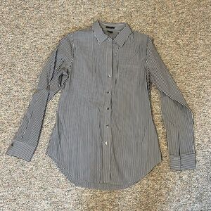 Theory Black and White Striped Button Down
